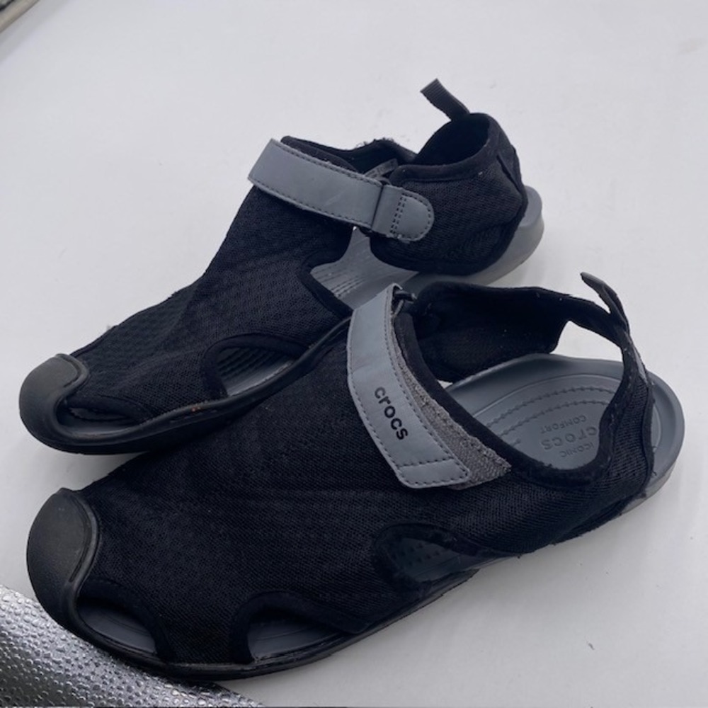 Crocs Swiftwater Mesh Sandal Women 10 Black Charcoal Sport Water Shoe Adjustable - Picture 7 of 12